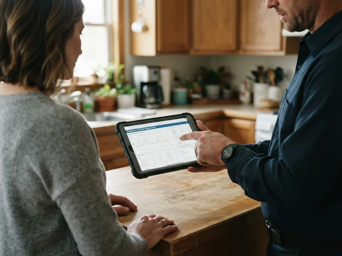 HVAC technician inspecting a heating & cooling system in Yorkville, NY